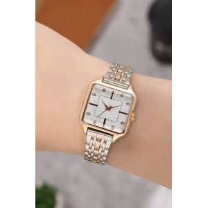 Çift Renk Rose Çelik Kare Kadın Saat