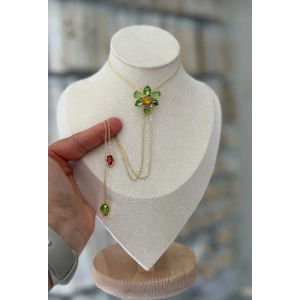 Gold Renkli Taşlı Asansör Model Kolye