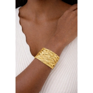 Gold Renkli Çelik Örgü Tasarım Kelepçe Bilezik