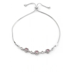 Gümüş Renkli Pembe Taşlı Kalp Asansör Model Bileklik
