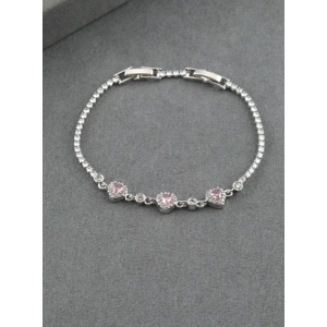 Gümüş Renkli Pembe Taşlı Kalp  Model Bileklik