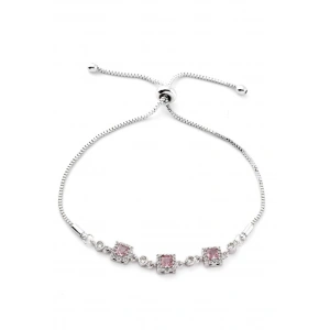 Gümüş Renkli Pembe Taşlı Kare Asansör Model Bileklik