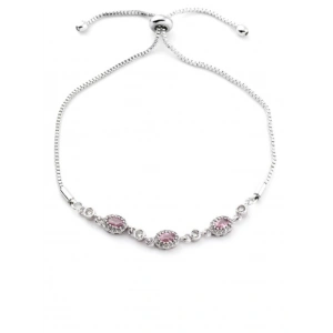 Gümüş Renkli Pembe Taşlı Oval Asansör Model Bileklik