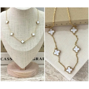 Gold Renkli Beyaz Yonca Figürlü Çelik Kolye