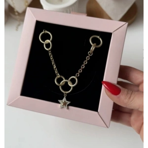 Gold Renkli Yıldız Model Halka Detaylı 14K Kaplamalı Kolye