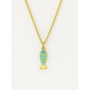 Gold Renkli Çelik Mavi Balık Kolye