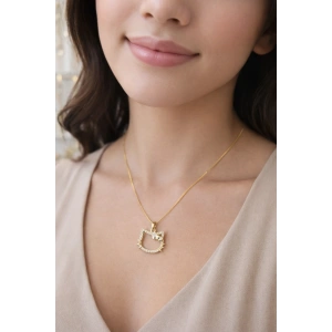 Gold Renkli Hello Kedili Çelik Kolye