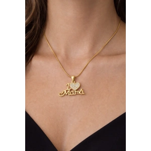 Gold Renkli Çelik I love Mama Kolye