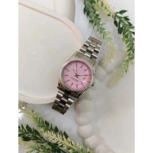 Gümüş Renkli Lüks Kadın Kol Saati - Pembe Kadranlı