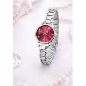 Kırmızı Kadranlı Gümüş Renk Kadın Kol Saati