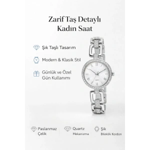 Gümüş Renkli Taşlı Şık Kadın Saat