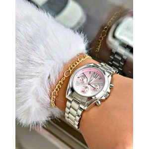 Gümüş Renkli Pembe Kadran Lüks Kadın Saat