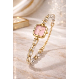Gold Renkli Tiff Model Pudra Pembe Kadran Taşlı Lüks Kadın Saat