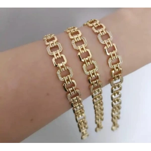 Gold Renk Geometrik Taş Detaylı Lüks Kadın Bileklik