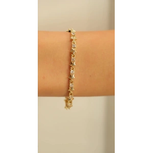 Gold Renkli 14K Yıldız Model Taşlı Bileklik