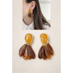 Gold Detaylı Amber Ton Sallantılı Küpe
