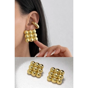 Gold Renkli Geometrik Top Form Küpe