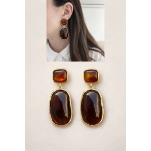 Gold Renkli Vintage Taşlı Sallantı Küpe