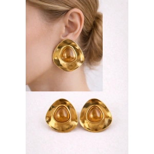 Gold Kahve Taş Detaylı Vintage Küpe