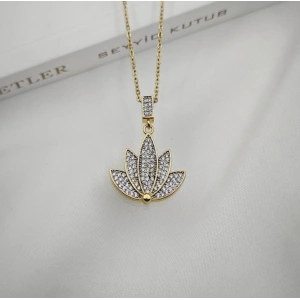 Gold Renkli Çelik Lotus Çiçeği Kolye