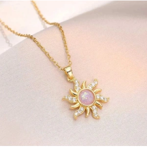 Gold Pembe Taşlı Çelik Güneş Kolye