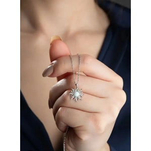 Gümüş Işıltılı Opal Taşlı Güneş Kolye