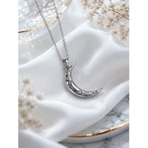 Gümüş Renkli Çelik Ay Figürlü Kolye