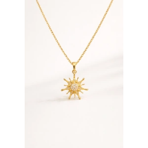 Gold Renkli Çelik Güneş Figürlü Kolye