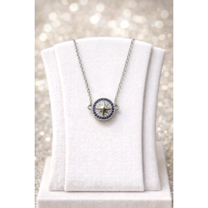 Gümüş Renkli Çelik Pusula Yıldız Kolye