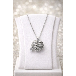 Gümüş Renkli Çelik Kalp Detaylı Dolamalı Taşlı Kolye