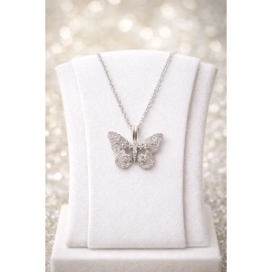 Gümüş Renkli Çelik Kelebek Kolye