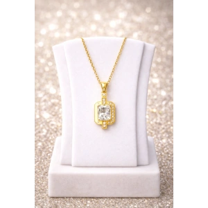 Gold Renkli Çelik Baget Taş Detaylı Modern Kolye