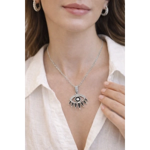 Göz Figürlü Zirkon Taşlı Gümüş Kolye