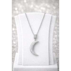 Zirkon Taşlı Ay Figürlü Gümüş Kolye