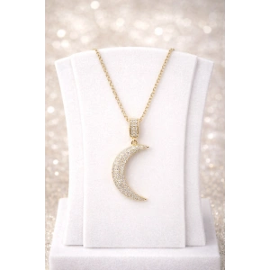 Zirkon Taşlı Ay Figürlü Gold Kolye