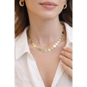 Gold Lüks Disk Detaylı Kolye