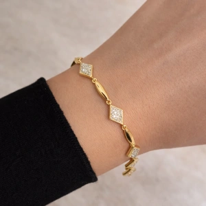 Xuping Gold Renk Geometrik Taş Detaylı Bileklik