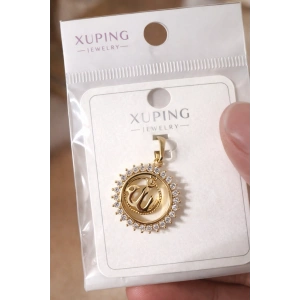 Xuping Taşlı Allah Yazılı Yuvarlak Kolye Ucu 14K Gold