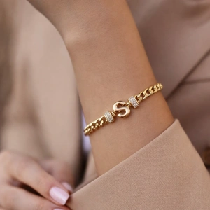 S Harfli Zincir Bileklik 14K Altın Kaplama