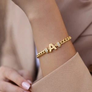 A Harfli Zincir Bileklik 14K Altın Kaplama