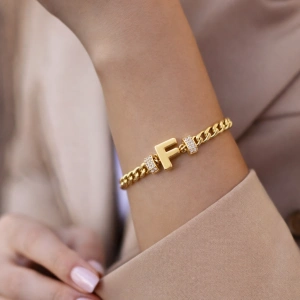 F Harfli Zincir Bileklik 14K Altın Kaplama