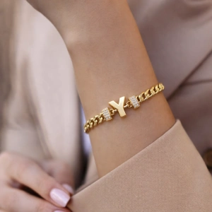 Y Harfli Zincir Bileklik 14K Altın Kaplama