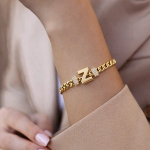 Z Harfli Zincir Bileklik 14K Altın Kaplama