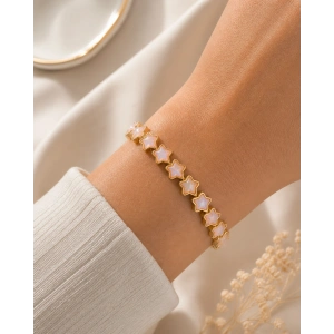 Gold Yıldız Taşlı Lastikli Bileklik Opal Pembe
