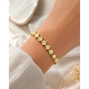 Gold Yıldız Taşlı Lastikli Bileklik Açık Sarı Opal
