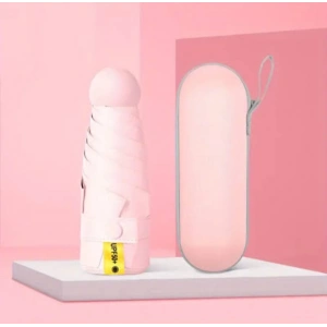 Pembe Renk Özel Kılıflı Kapsül Şemsiye Mini Boy UPF50+