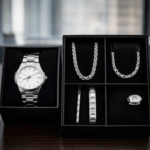 Erkek Takı 6lı Gümüş Renkli Set Sürpriz Paket