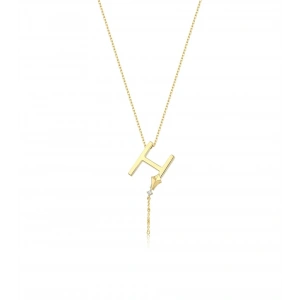 Alya Harf Kolye Gold Renkli Çelik H Uçurtma Detaylı Kolye