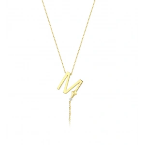 Alya Harf Kolye Gold Renkli Çelik M Uçurtma Detaylı Kolye