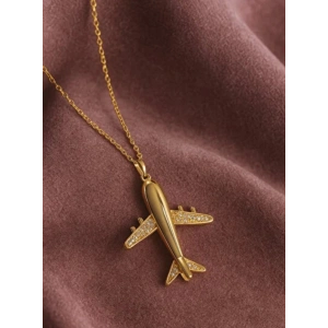 Çelik Gold Renk Uçak Kolye